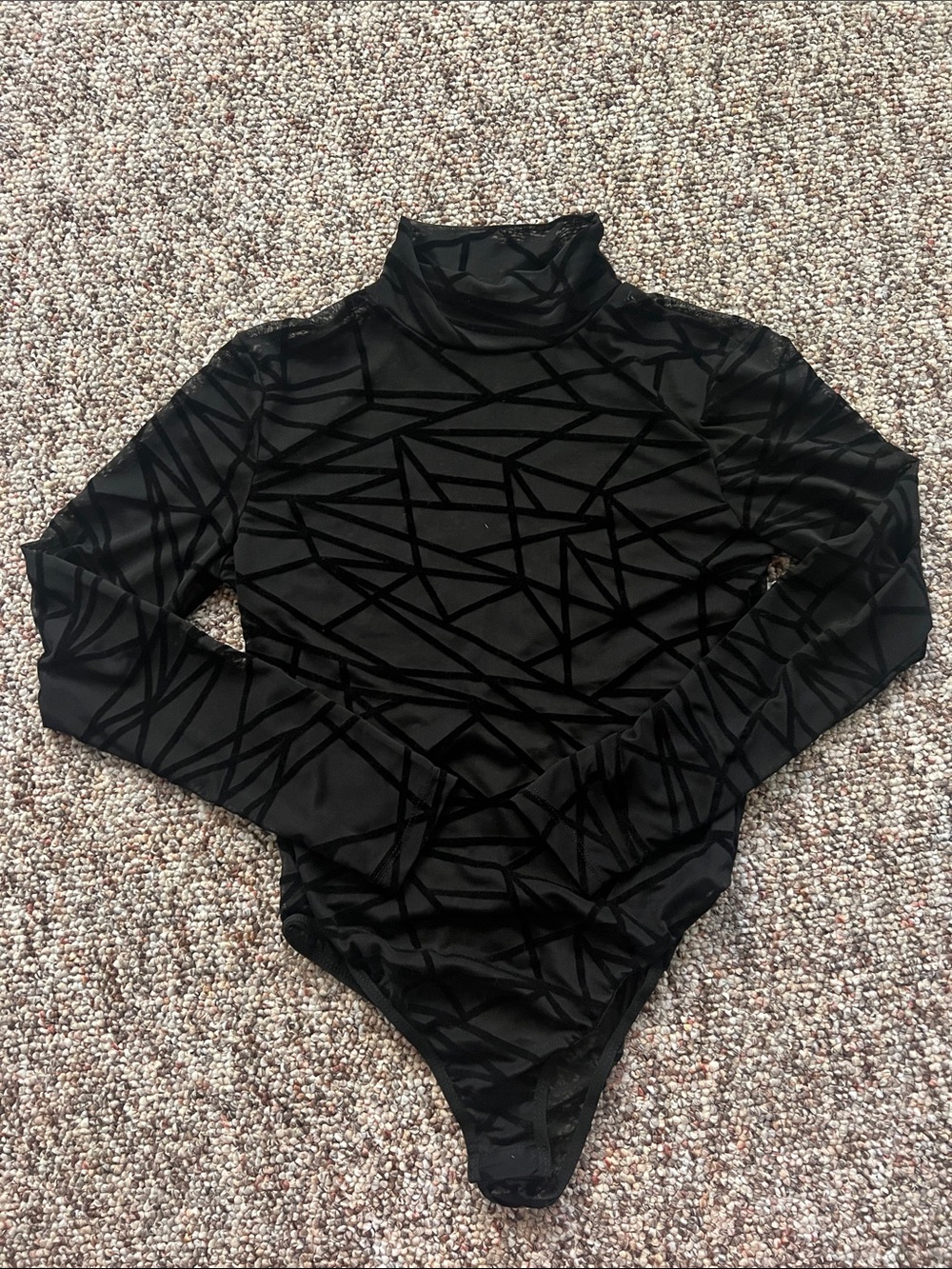 Black Geometric Mesh Long Sleeve Bodysuit
